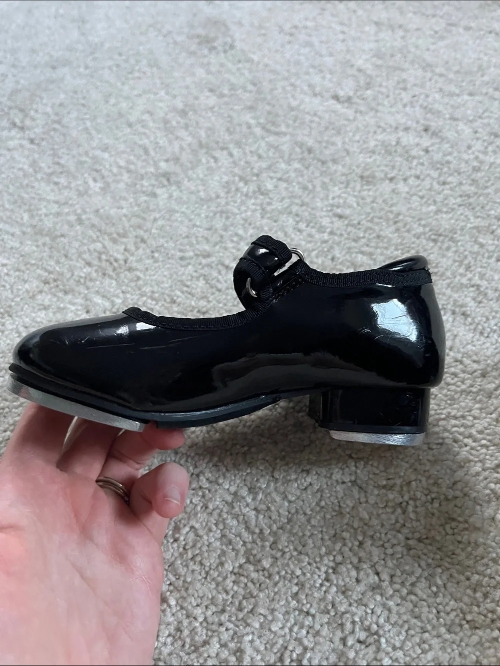 Stelle Girls' Black Patent Mary Jane Dance Tap Shoes with Velcro Strap Sz. 8